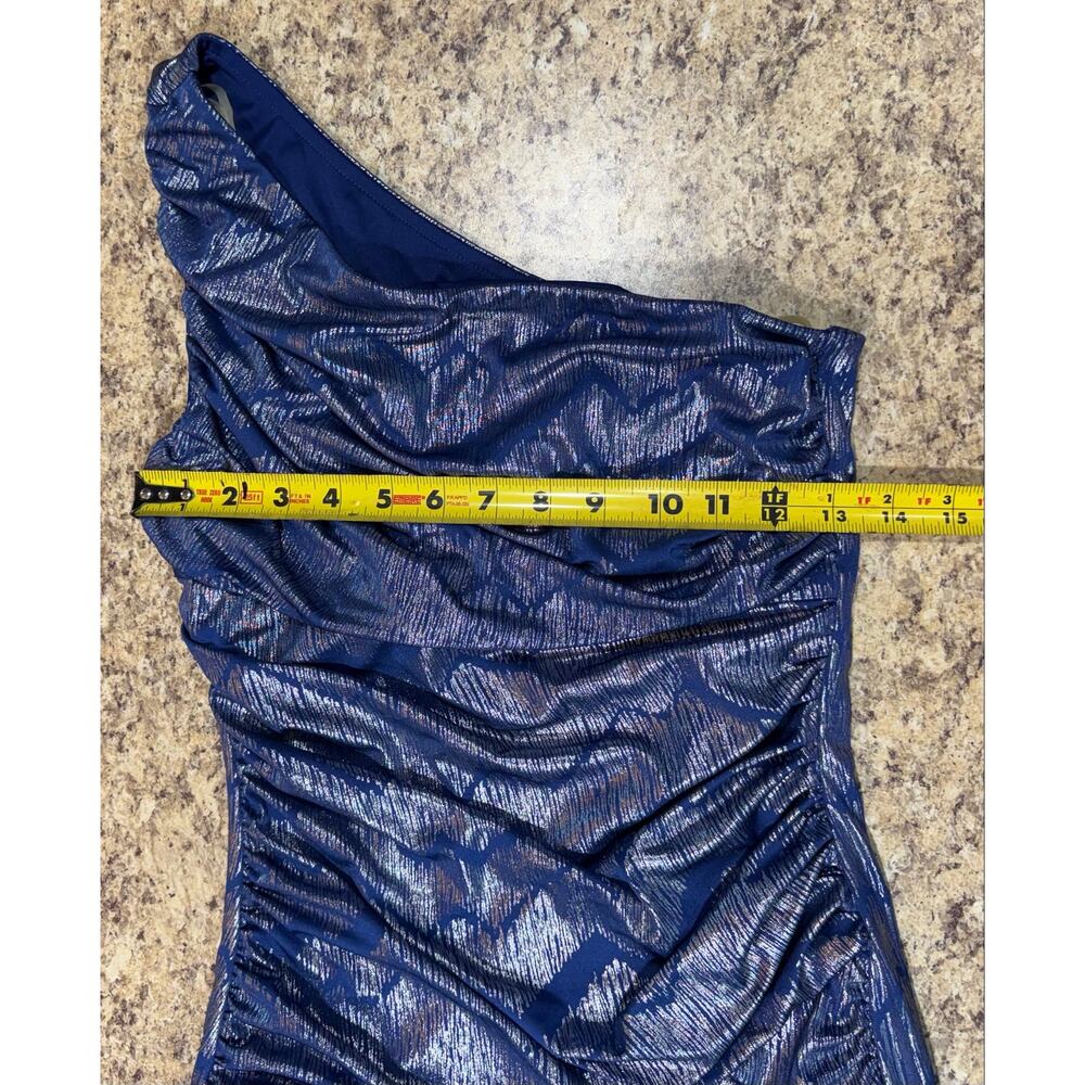 Studio Small Blue Silver Metallic One Shoulder Ruched Cocktail Dress NWT - Picture 7 of 11